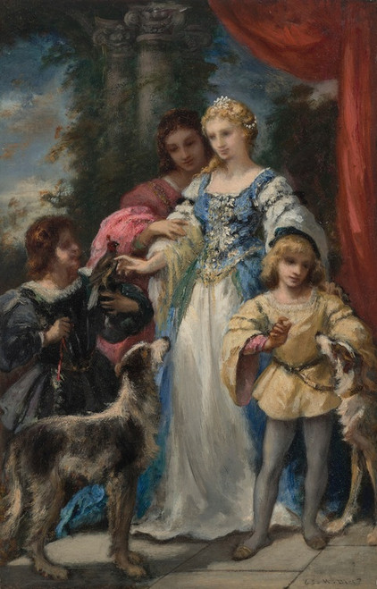 Digital Print - Femme aux chiens by Narcisse-Virgile Diaz de La Pea