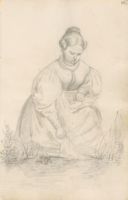 Digital Print - Kvinne p huk i gresset by Adolph Tidemand