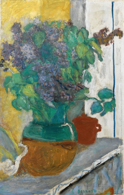 Digital Print - Lilas Mauve Dans Un Vase De Terre Jaune Et Vert by Pierre Bonnard