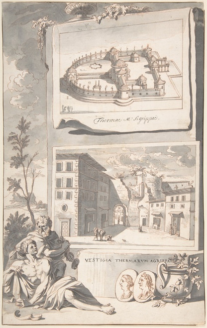 Digital Print - A Reconstruction of the Thermae Agrippae (above) and a View of the Ruins (below) by Jan Goeree