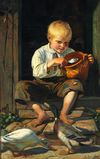 Digital Print - Dreng fodrer nder (1879) by Michael Ancher