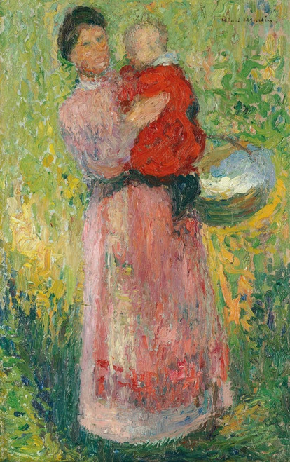 Digital Print - Femme portant dans ses bras un enfant en rouge by Henri Martin