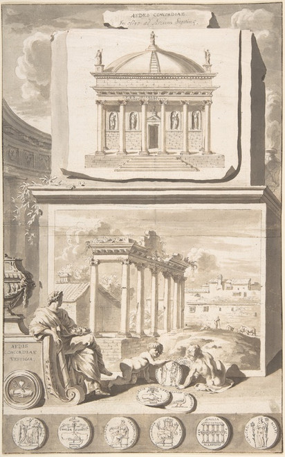 Digital Print - A Reconstruction of the Aedes Concordiae (above) and a View of the Ruins (below) by Jan Goeree