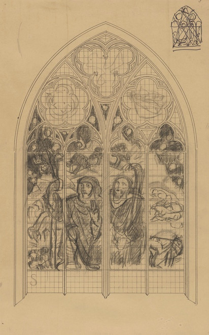 Digital Print - Ontwerp voor raam in de Frederik van Sierck-kapel in de Dom te Utrecht; de verkondiging aan de herders by Richard Nicolas Roland Holst