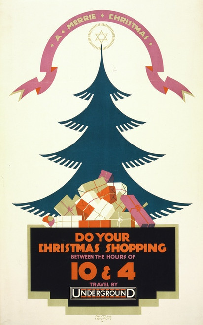 Digital Print - A merrie Christmas Do your shopping between the hours of 10 and 4. Travel by Underground by Austin Cooper