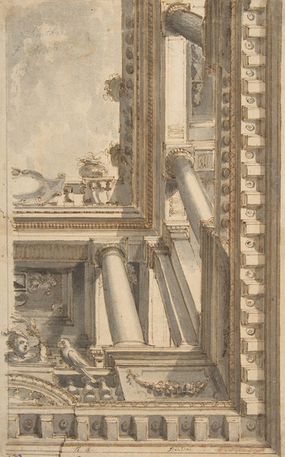 Digital Print - Design for a Trompe L'Oeil Ceiling with a Loggia by Faustino Trebbi