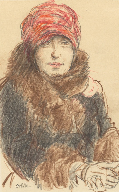 Digital Print - Woman in Hat and Coat by Emil Orlik