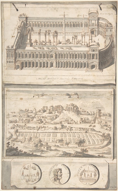 Digital Print - Reconstruction of the Circus Maximus (above) and a View of the Site (below) by Jan Goeree