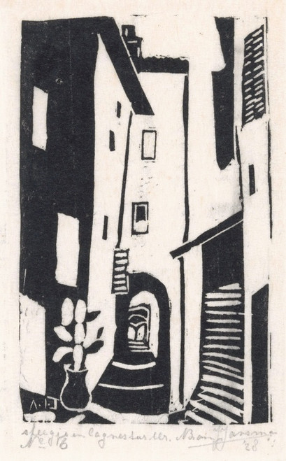 Digital Print - Straatgezicht met trap in Cagnes-sur-Mer by Abraham Johannes Jansma