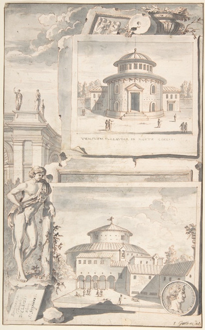 Digital Print - A Reconstruction of the Temple of Divus Claudius in Monte Coelio (above) and a View of the Ruins (below) by Jan Goeree