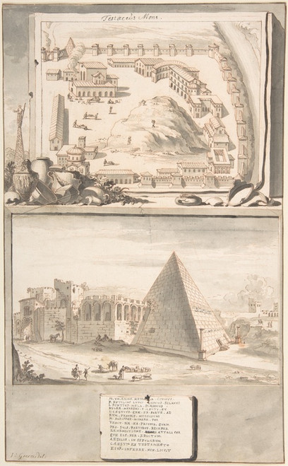 Digital Print - View of the Mons Testaceus (above) and the Pyramid of Cestius (below) by Jan Goeree