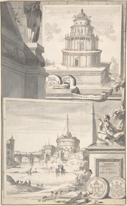 Digital Print - Reconstruction of the Mausoleum of Hadrian (above) and a View of the Castel S. Angelo (below) by Jan Goeree