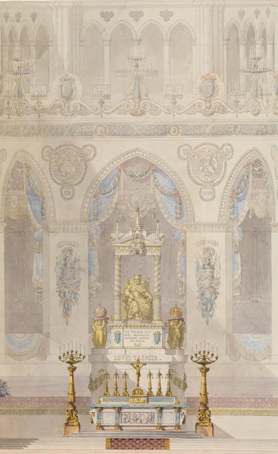 Digital Print - Interior Elevation of Reims Cathedral with a Statue of King Louis I and an Altar placed at Front by Charles Percier