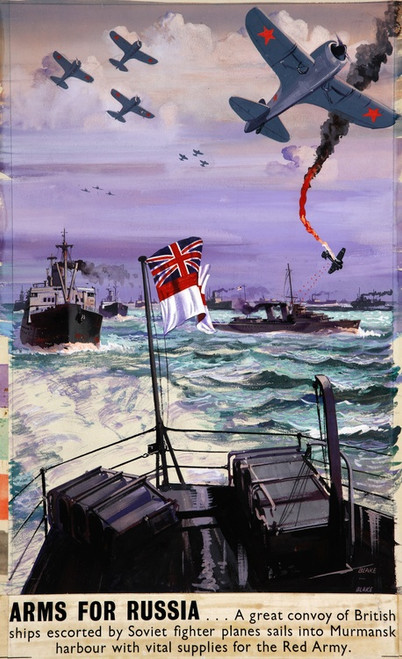 Digital Print - Arms for Russia - a great convoy of British ships escorted by Soviet fighters sails into Murmansk harbour with vital supplies for the Red Army. by Frederick Donald Blake