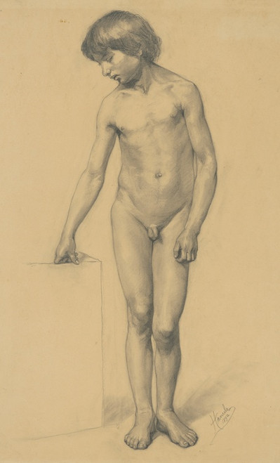 Digital Print - A study of a boy's nude resting on a pedestal by Jozef Hanula