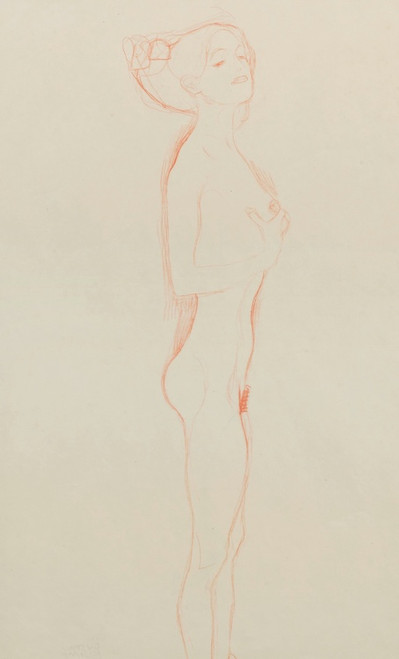Digital Print - Naked Girl Standing, with Right Hand to Breast by Gustav Klimt