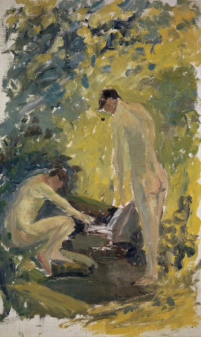 Digital Print - Seated Boy with Strawhat at the Beach (Study) by Ernst Schiess