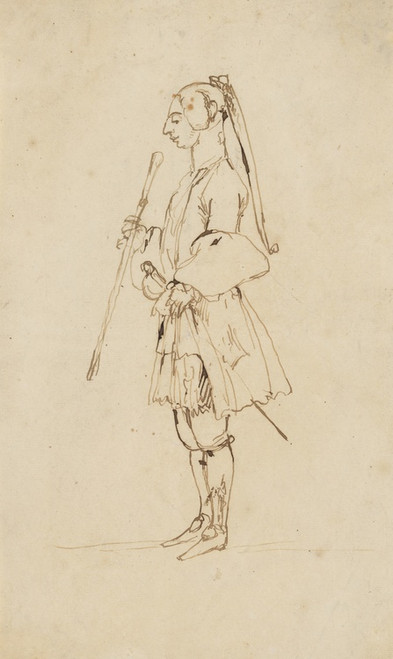 Digital Print - Man with a Long Pigtail and a Stick, Standing in Profile to the Left by Anton Maria Zanetti the Elder