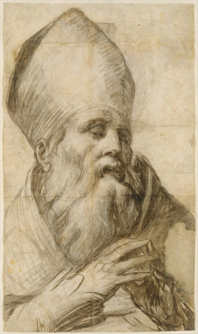 Digital Print - Bishop Saint in Bust-Length (Cartoon for an Altarpiece) by Parmigianino