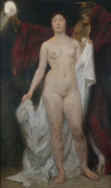 Digital Print - Weiblicher Akt mit Tod als Vanitasallegorie by Hermann Behrens