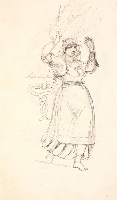 Digital Print - Italiensk bondekone med et knippe kvas p hovedet. Studie af en hank forestillende to slanger som bider hinanden i hovedet by Johan Thomas Lundbye