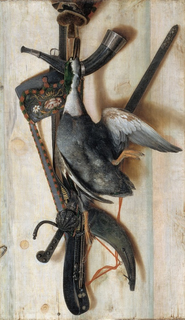 Digital Print - Trompe L'oeil With Dead Duck And Hunting Implements by Cornelius Norbertus Gijsbrechts