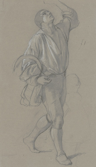 Digital Print - Junger Schnitter, nach rechts ausschreitend, den Kopf zum angedeuteten Trunk in den Nacken gelegt by Jakob Becker
