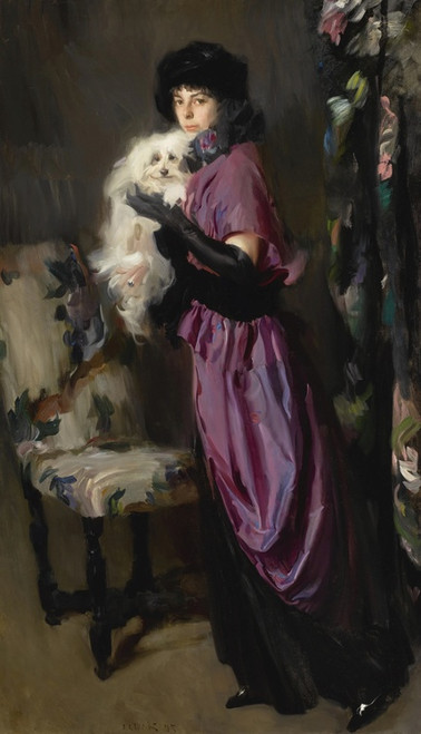 Digital Print - An Elegant Woman with herMaltese by Ambrogio Antonio Alciati