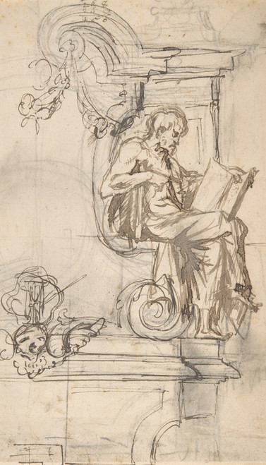 Digital Print - Design for a sepulchral monument with a seated prophet or philosopher by Pieter Verbruggen the Younger
