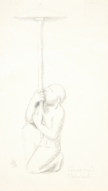 Digital Print - Slave med parasol Studieblad efter relieffer i Borobudur, Java by Svend Rathsack