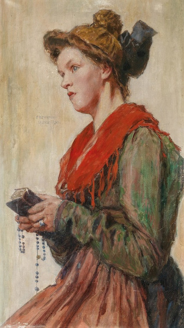 Digital Print - Salzburgerin mit Goldhaube und Gebetsbuch by Theodor Josef Ethofer