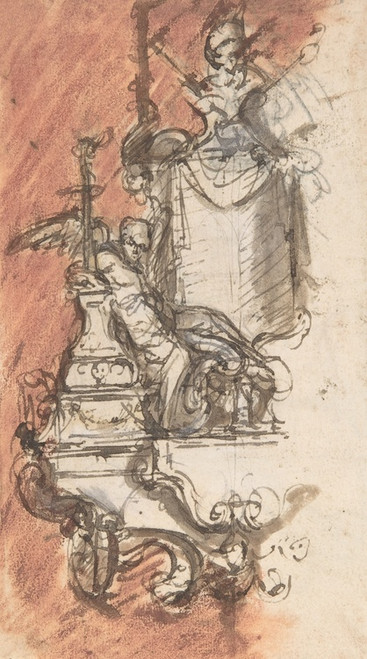 Digital Print - Design for a sepulchral monument with a portrait bust by Pieter Verbruggen the Younger