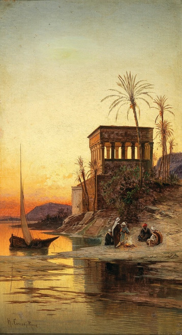 Digital Print - Resting by the Nile, in the Background Trajans Kiosk by Hermann David Salomon Corrodi