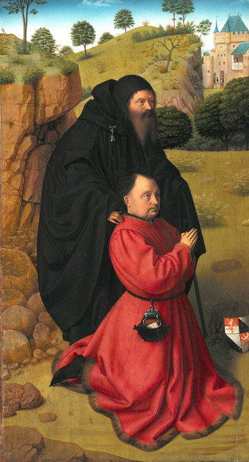 Digital Print - Altar Panel with a Portrait of a Donor in Scarlet under the Protection of St Anthony by Petrus Christus