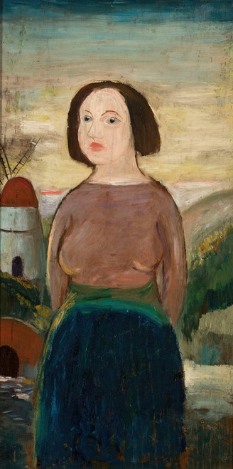 Digital Print - Girl against the background of a landscape with a windmill by Tadeusz Makowski
