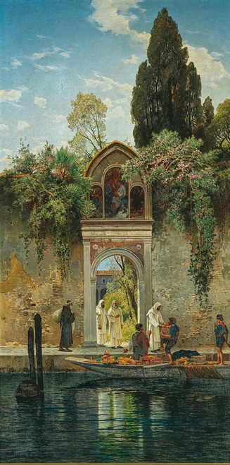 Digital Print - Venice, at the gate of the island monastery of San Lazzaro by Hermann David Salomon Corrodi
