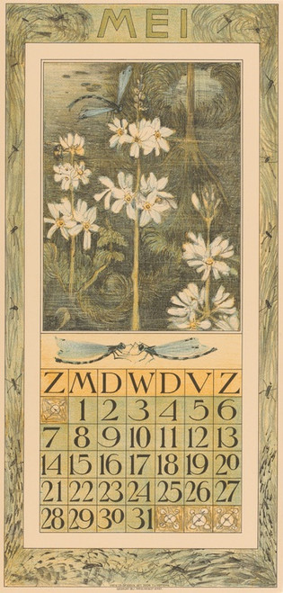 Digital Print - Kalenderblad mei met waterplanten en libel by Theo van Hoytema