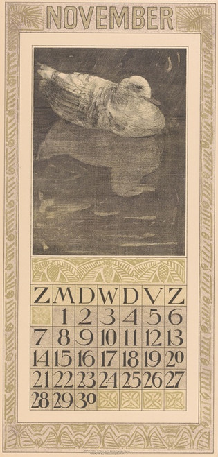 Digital Print - Kalenderblad november met drijvende eend by Theo van Hoytema