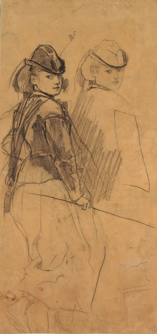 Digital Print - Two Studies of a Young Girl Looking Over Her Shoulder by Winslow Homer