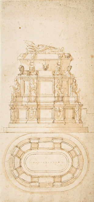 Digital Print - Design for a Freestanding Tomb Seen in Elevation and Plan by Antonio da Sangallo the Younger