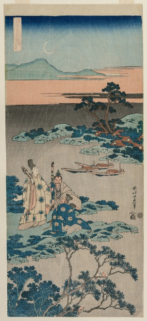 Digital Print - The Minister Toru Daijin Standing by a Lake Beneath a Crescent Moon, from the series A True Mirror of Chinese and Japanese Poetry by Katsushika Hokusai