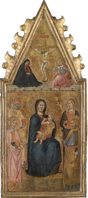 Digital Print - Enthroned Madonna with Child and four saints, above the Crucifixion with Mary and John Ev. by Cristoforo di Bindoccio