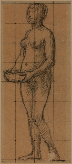 Digital Print - Femme nue de face, tenant un bol dans ses mains by Pierre Puvis de Chavannes