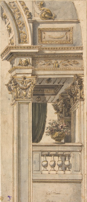 Digital Print - Design for Part of a Wall Elevation with a Balcony flanking an Arch by Faustino Trebbi