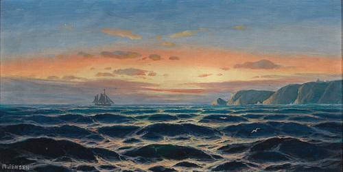 Sailing Ship By The Coast In The Evening Light by Max Jensen: Digital File: JPG
