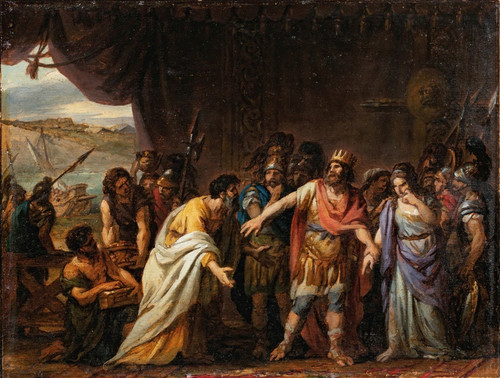Agamemnon in his tent refusing to give chryseisback to her father by Joseph-Marie Vien: Digital File: JPG