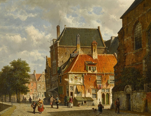 Figures on a sunlit street by Adrianus Eversen: Digital File: JPG