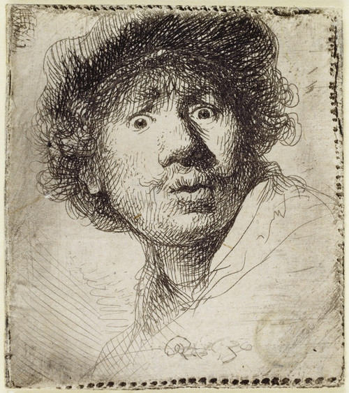 Self-Portrait in a cap, wide-eyed and open-mouthed by Rembrandt van Rijn: Digital File: JPG