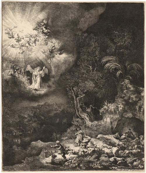 The Angel appearing to the Shepherds by Rembrandt van Rijn: Digital File: JPG