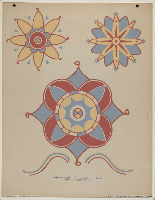 San Juan Capistrano Mission Ceiling Decoration From the portfolio Decorative Art of Spanish California by American 20th Century: Digital File: JPG